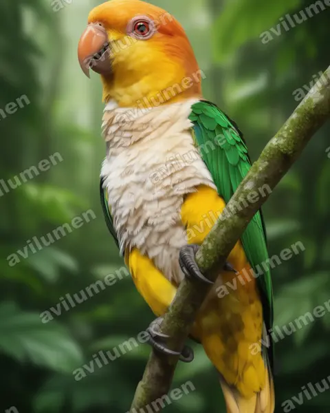 Illustration im Stil Realistisch: Rostkappenpapagei (Pionites leucogaster)