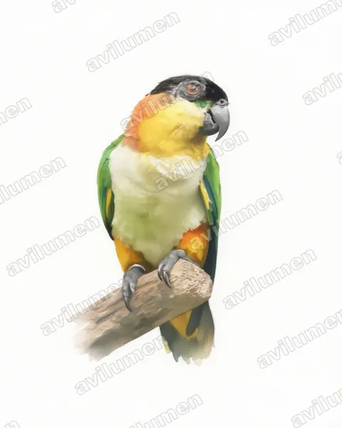 Black-headed Parrot（Pionites melanocephalus）的水彩插画