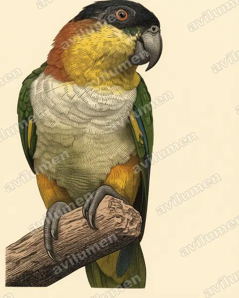 Black-headed Parrot（Pionites melanocephalus）的古典图版插画
