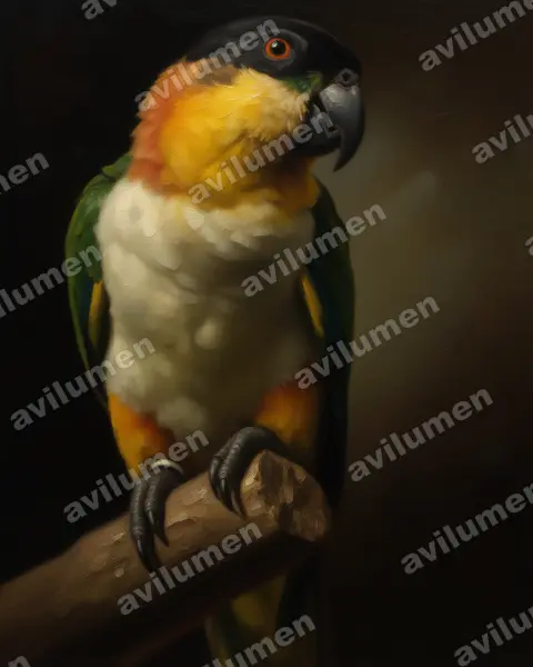 Black-headed Parrot（Pionites melanocephalus）的油画插画