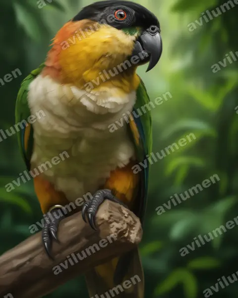 Black-headed Parrot（Pionites melanocephalus）的写实插画