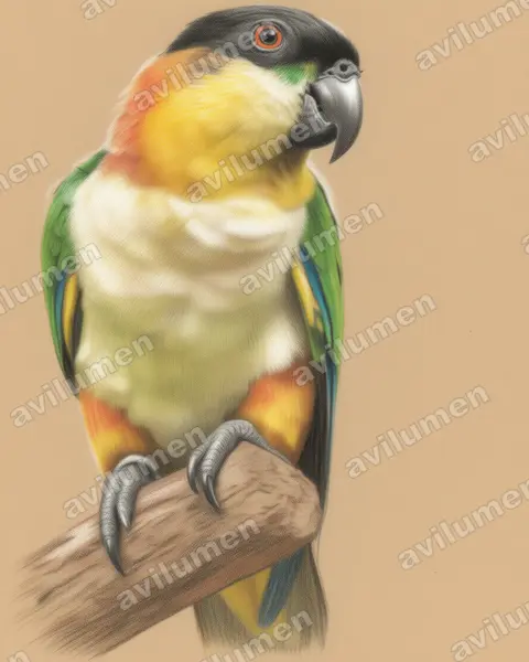Black-headed Parrot（Pionites melanocephalus）的彩色铅笔插画