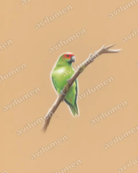Colored pencil illustration: Pionopsitta pileata (Pileated Parrot)