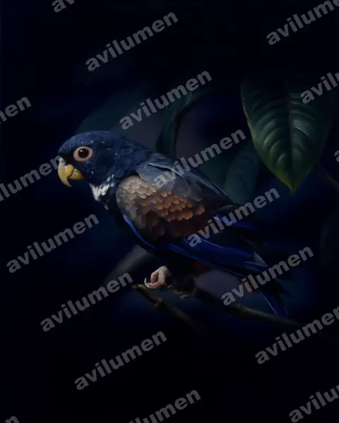 Oil illustration: Pionus chalcopterus (Bronze-winged parrot)