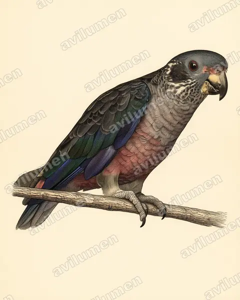 Illustration Planche ancienne : Pionus fuscus (Pione violette)