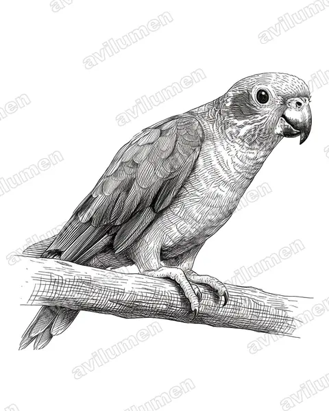 Illustration Encre : Pionus fuscus (Pione violette)