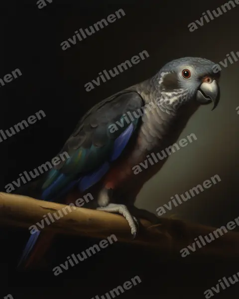 Illustration Huile : Pionus fuscus (Pione violette)