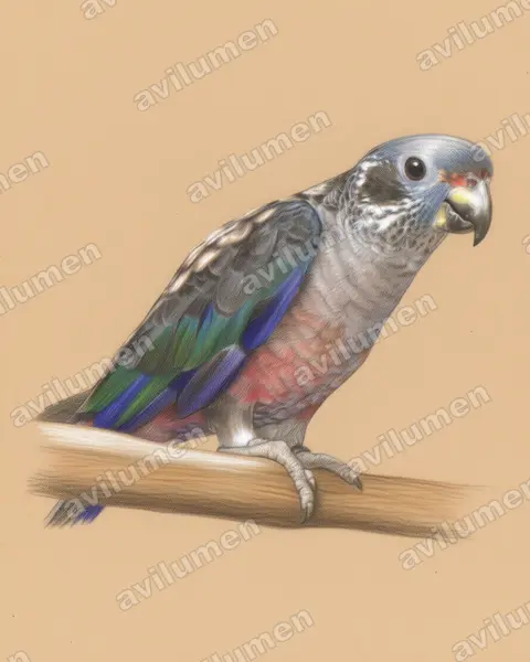 Illustration Crayon de couleur : Pionus fuscus (Pione violette)