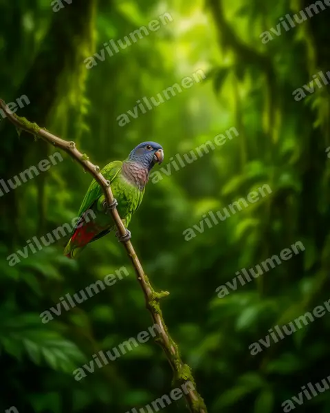 Ilustración en Realista: Pionus menstruus (Loro cabeciazul)