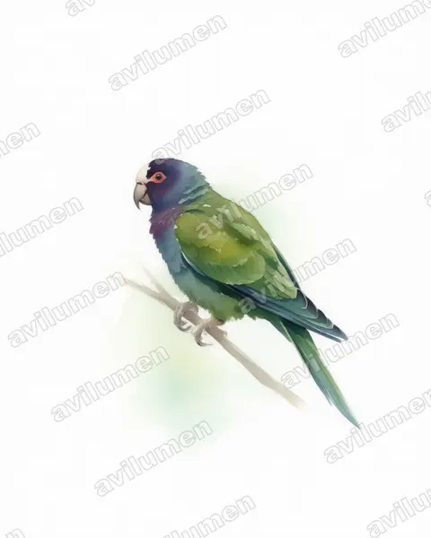Illustration im Stil Aquarell: Weißkopfpapagei (Pionus senilis)