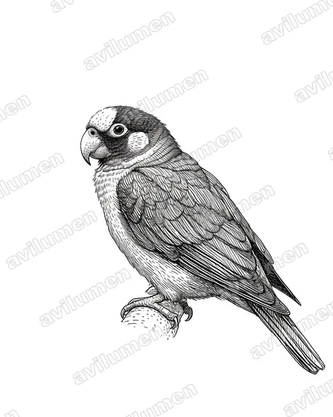 Illustration im Stil Tusche: Weißkopfpapagei (Pionus senilis)