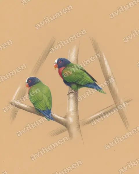 Illustration im Stil Buntstift: Weißkopfpapagei (Pionus senilis)