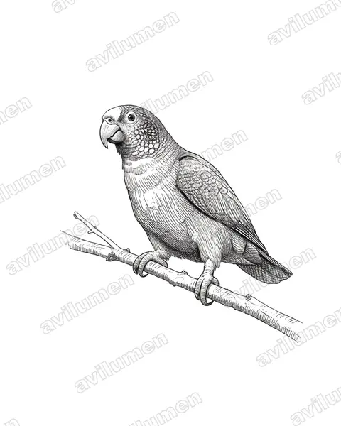 White-capped Parrot（Pionus seniloides）的钢笔墨线插画