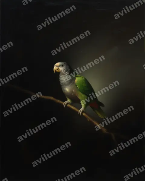 White-capped Parrot（Pionus seniloides）的油画插画