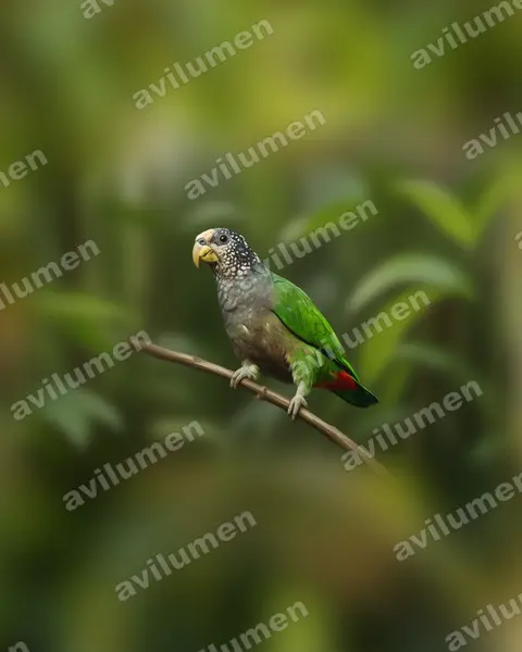 White-capped Parrot（Pionus seniloides）的写实插画
