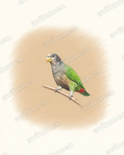 White-capped Parrot（Pionus seniloides）的彩色铅笔插画