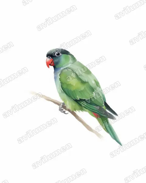Red-billed Parrot（Pionus sordidus）的水彩插画