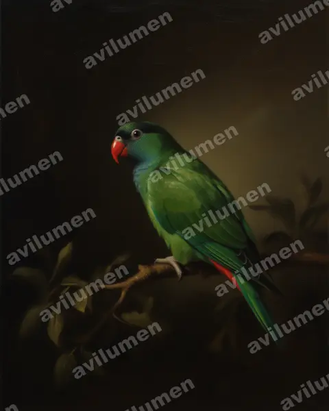 Red-billed Parrot（Pionus sordidus）的油画插画