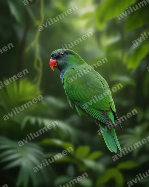 Red-billed Parrot（Pionus sordidus）的写实插画