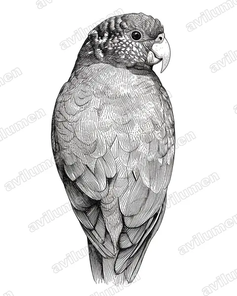 Ink illustration: Pionus tumultuosus (Speckle-faced Parrot)