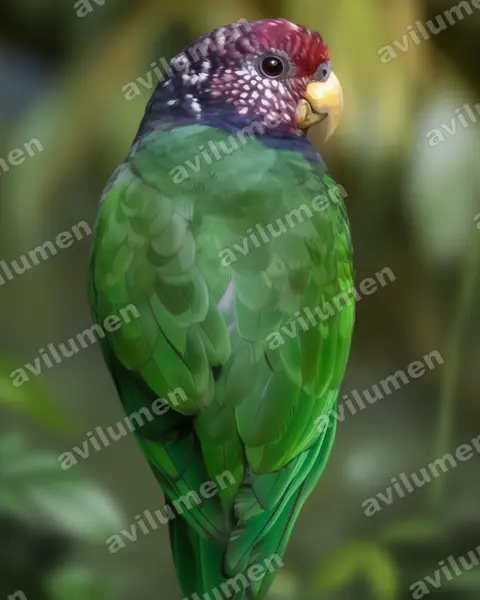 Realistic illustration: Pionus tumultuosus (Speckle-faced Parrot)