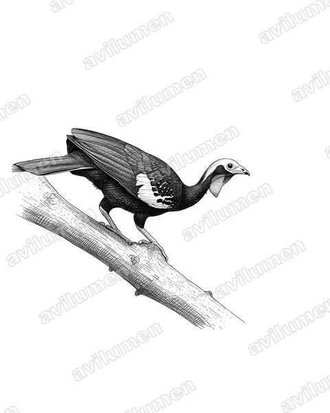 红喉鸣冠雉（Pipile cujubi）的钢笔墨线插画