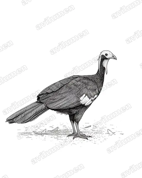 Ilustración en Tinta: Pipile grayi (Pava goliblanca)