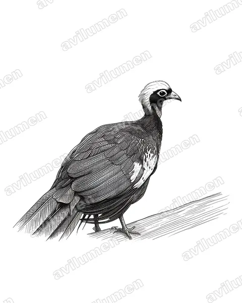 黑額鳴冠雉（Pipile jacutinga）的钢笔墨线插画
