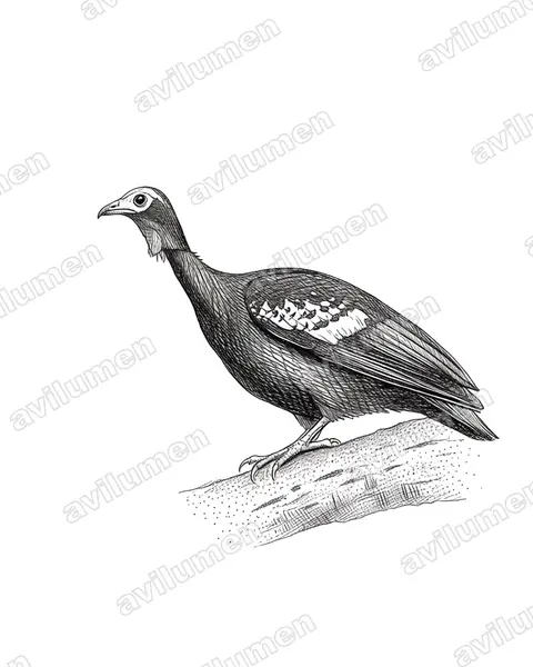 Ink illustration: Pipile pipile (Trinidad Piping Guan)