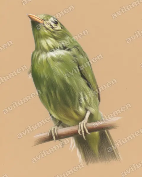 Illustration im Stil Buntstift: Golden-breasted Fruiteater (Pipreola aureopectus)