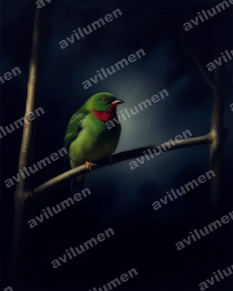 Illustration im Stil Öl: Fiery-throated Fruiteater (Pipreola chlorolepidota)
