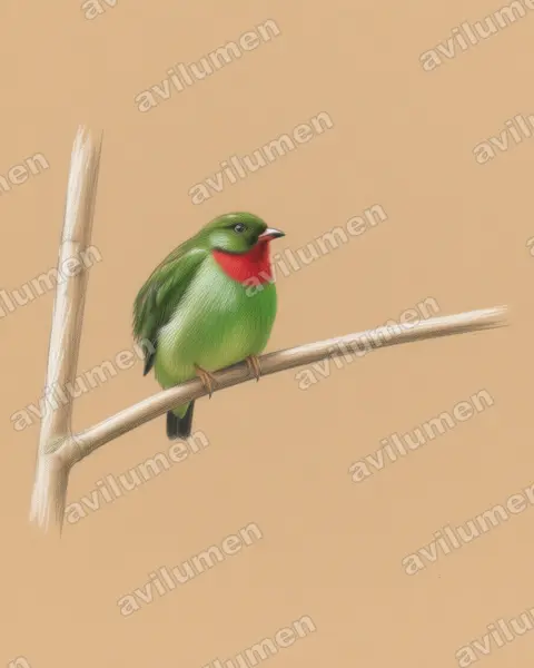 Illustration im Stil Buntstift: Fiery-throated Fruiteater (Pipreola chlorolepidota)