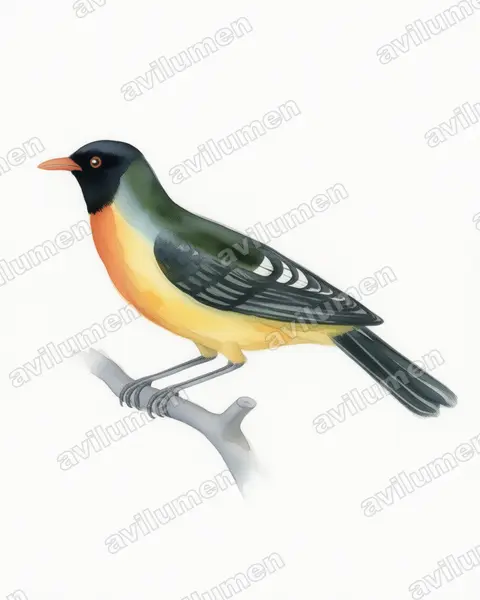Ilustración en Acuarela: Pipreola formosa (Frutero hermoso​)