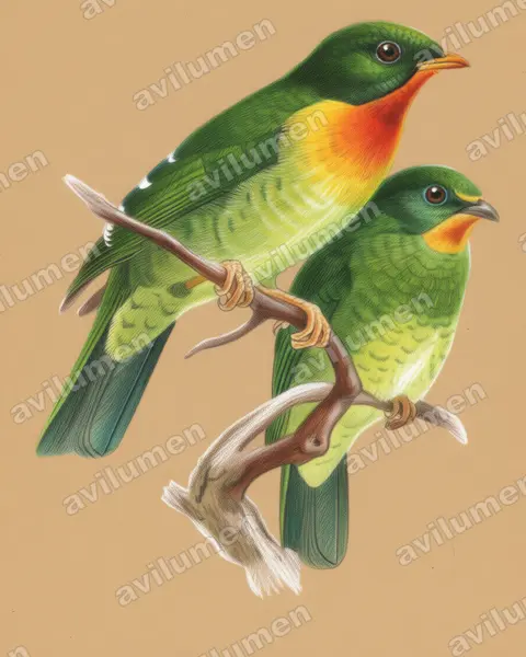 Ilustración en Lápiz de color: Pipreola frontalis (Frutero pechirrojo)