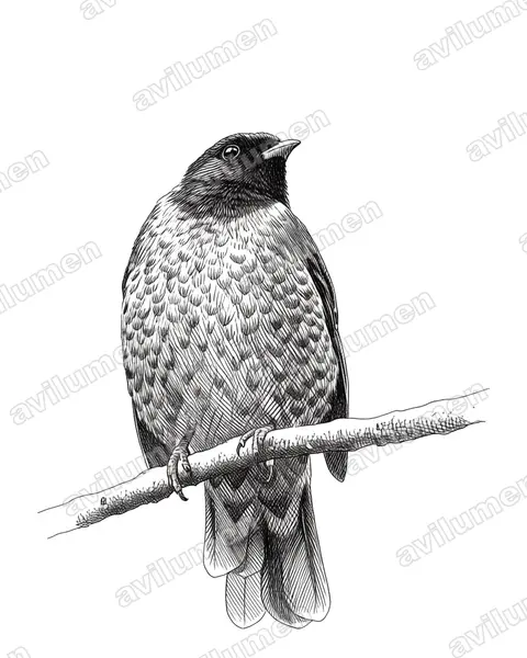 Band-tailed Fruiteater（Pipreola intermedia）的钢笔墨线插画