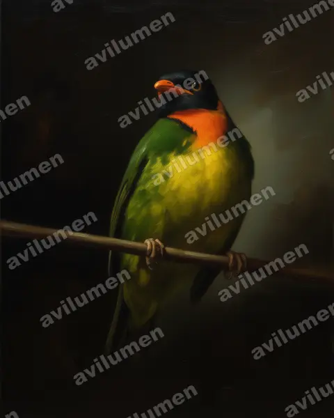 Ilustración en Óleo: Pipreola jucunda (Frutero pechinaranja​)