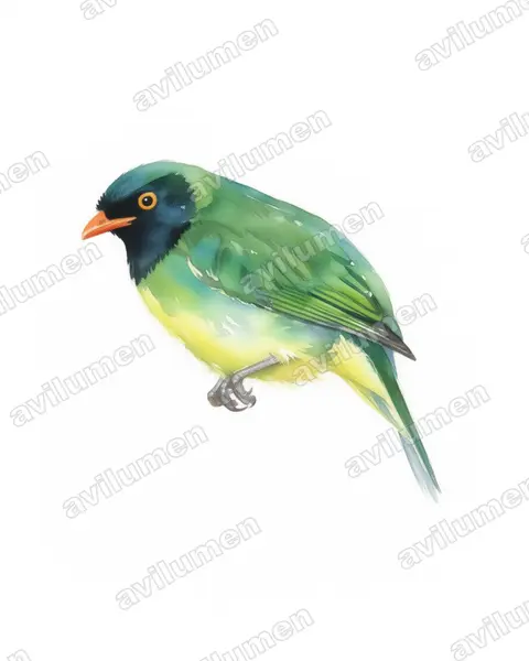 Watercolor illustration: Pipreola lubomirskii (Black-chested Fruiteater)