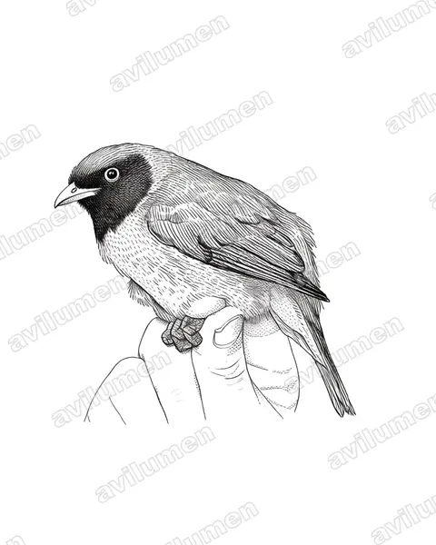 Ink illustration: Pipreola lubomirskii (Black-chested Fruiteater)