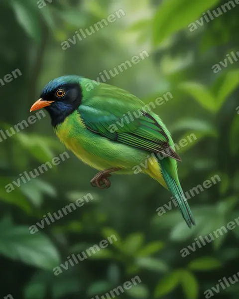 Realistic illustration: Pipreola lubomirskii (Black-chested Fruiteater)