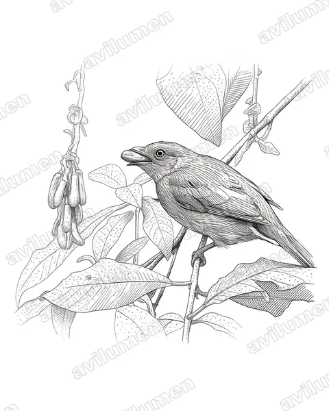 Illustration Encre : Pipreola pulchra (Masked Fruiteater)
