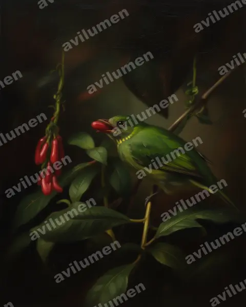 Illustration Huile : Pipreola pulchra (Masked Fruiteater)