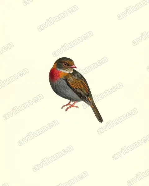 Illustration im Stil Historische Tafel: Red-banded Fruiteater (Pipreola whitelyi)
