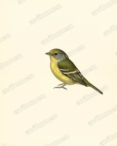 Vintage plate illustration: Piprites chloris (Wing-barred Piprites)