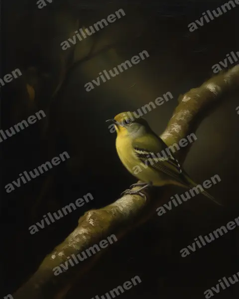 Oil illustration: Piprites chloris (Wing-barred Piprites)