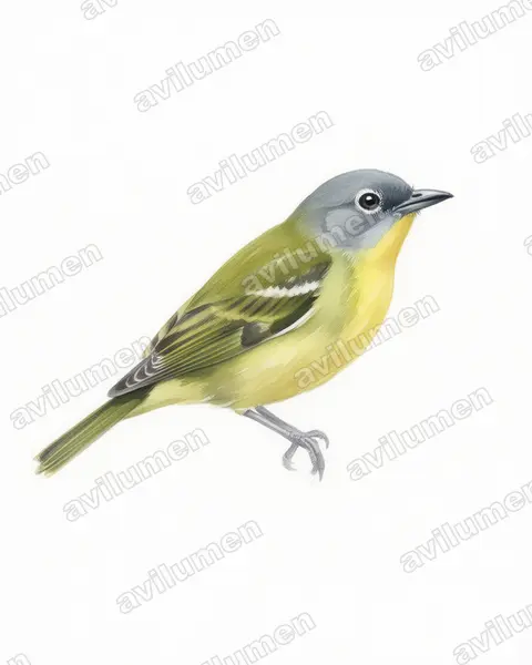 Watercolor illustration: Piprites griseiceps (Grey-headed Piprites)