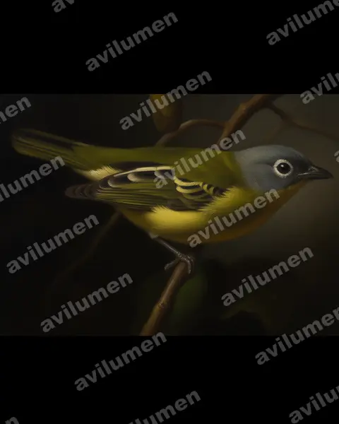 Oil illustration: Piprites griseiceps (Grey-headed Piprites)