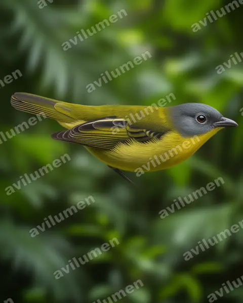 Realistic illustration: Piprites griseiceps (Grey-headed Piprites)