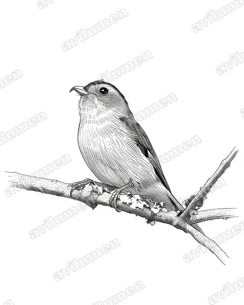 Ilustración en Tinta: Piprites pileata (Bailarín castaño)