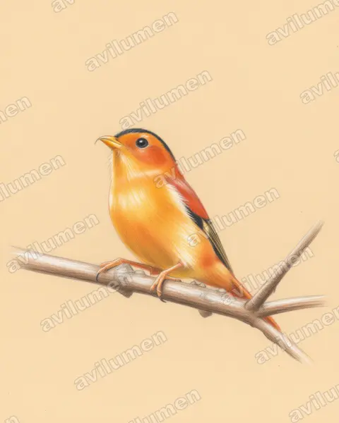 Ilustración en Lápiz de color: Piprites pileata (Bailarín castaño)