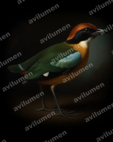 Ilustración en Óleo: Pitta anerythra (Pita carinegra)